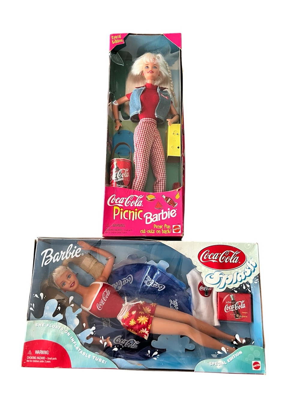 Barbie Coca-Cola Picnic 1997 & Coca-Cola Splash Set 1999 Dolls in Original Boxes